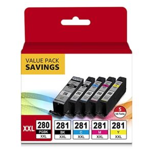 pgi-280xxl/cli-281xxl compatible ink cartridge replacement for canon 280 281 ink cartridge high yield use to pixma tr8520 ts6120 ts6320 ts6220 tr7520 ts8120 ts9120 ts9520 (5 value pack)