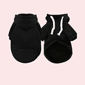 QWINEE Solid Drawstring Dog Hoodie Sweatshirt Dog Shirt Clothes for Small Medium Large Dogs Black M