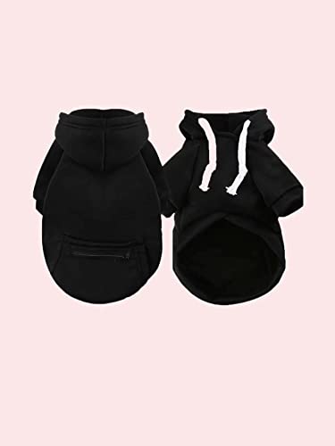 QWINEE Solid Drawstring Dog Hoodie Sweatshirt Dog Shirt Clothes for Small Medium Large Dogs Black M