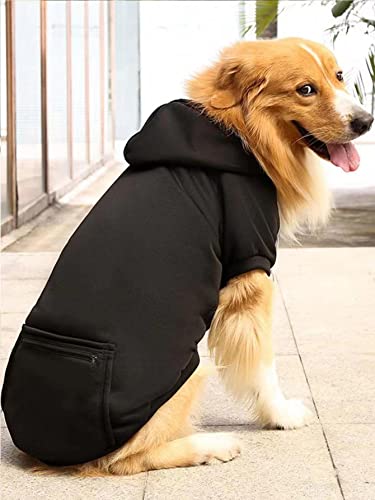 QWINEE Solid Drawstring Dog Hoodie Sweatshirt Dog Shirt Clothes for Small Medium Large Dogs Black M