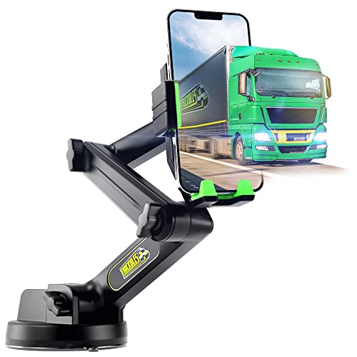 Truckules Truck Phone Holder Mount Heavy Duty Cell Phone Holder for Truck Dashboard Windshield 16.9 inch Long Arm, Super Suction Cup & Stable, Compatible with iPhone & Samsung, Green, Commercial Truck