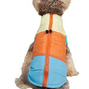 QWINEE Colorblock Zipper Back Dog Warm Jacket Coat Dog Winter Vest Clothes for Puppy Kitten Cat Small Dogs Orange and Blue L