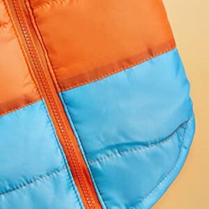 QWINEE Colorblock Zipper Back Dog Warm Jacket Coat Dog Winter Vest Clothes for Puppy Kitten Cat Small Dogs Orange and Blue L