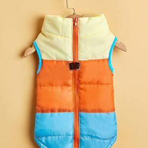 QWINEE Colorblock Zipper Back Dog Warm Jacket Coat Dog Winter Vest Clothes for Puppy Kitten Cat Small Dogs Orange and Blue L