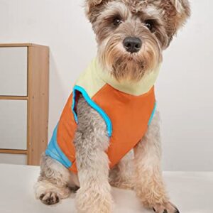 QWINEE Colorblock Zipper Back Dog Warm Jacket Coat Dog Winter Vest Clothes for Puppy Kitten Cat Small Dogs Orange and Blue L