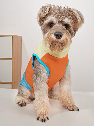 QWINEE Colorblock Zipper Back Dog Warm Jacket Coat Dog Winter Vest Clothes for Puppy Kitten Cat Small Dogs Orange and Blue L