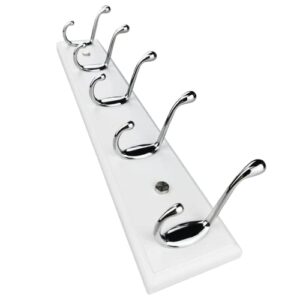 mapeoes 17.5’’ white coat rack wall mount with 5 hooks, wood and silver chrome hooks, modern heavy duty robe towel clothing hat hanger for bathroom entryway farmhouse mudroom hallway