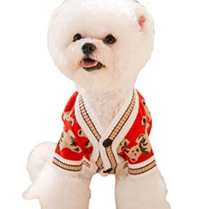 QWINEE Cartoon Bear Pattern Dog Sweater Dog Warm Coat Dog Clothes for Puppy Kitten Cat Small Medium Dogs Multicolor M