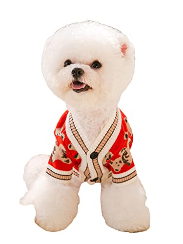 QWINEE Cartoon Bear Pattern Dog Sweater Dog Warm Coat Dog Clothes for Puppy Kitten Cat Small Medium Dogs Multicolor M