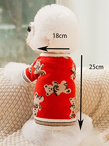 QWINEE Cartoon Bear Pattern Dog Sweater Dog Warm Coat Dog Clothes for Puppy Kitten Cat Small Medium Dogs Multicolor M