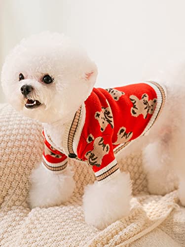 QWINEE Cartoon Bear Pattern Dog Sweater Dog Warm Coat Dog Clothes for Puppy Kitten Cat Small Medium Dogs Multicolor M