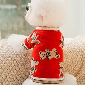 QWINEE Cartoon Bear Pattern Dog Sweater Dog Warm Coat Dog Clothes for Puppy Kitten Cat Small Medium Dogs Multicolor M