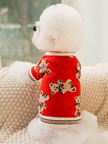 QWINEE Cartoon Bear Pattern Dog Sweater Dog Warm Coat Dog Clothes for Puppy Kitten Cat Small Medium Dogs Multicolor M