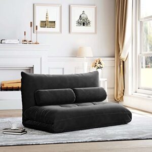tmeosk double chaise lounge sofa with 2 pillows, 5-position reclining folding lazy sofa sleeper bed futon bed sofa couches for boys girls teens adults living room bedroom (black)