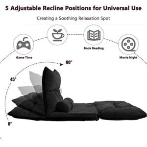 TMEOSK Double Chaise Lounge Sofa with 2 Pillows, 5-Position Reclining Folding Lazy Sofa Sleeper Bed Futon Bed Sofa Couches for Boys Girls Teens Adults Living Room Bedroom (Black)