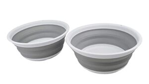 sammart 7.5l (1.98 gallon) collapsible tub - foldable dish tub - portable washing basin - space saving plastic washtub (white/grey (set of 2))