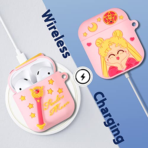 STSNano 2 Packs for AirPods 1&2 Case Soft Cute 3D Anime Cool Kawaii Fashion Fun Funny Designer Unique Shell for Apple Airpod Air pods 2nd/1st Cover Cases for Men Girls Women Boys Moon Girl Magic Wand