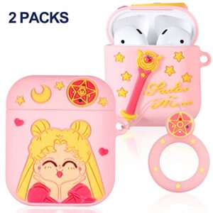 STSNano 2 Packs for AirPods 1&2 Case Soft Cute 3D Anime Cool Kawaii Fashion Fun Funny Designer Unique Shell for Apple Airpod Air pods 2nd/1st Cover Cases for Men Girls Women Boys Moon Girl Magic Wand