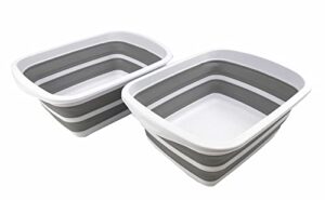 sammart 10l (2.6 gallon) collapsible tub-foldable dish tub-portable washing basin-space saving plastic washtub (white/grey (set of 2))
