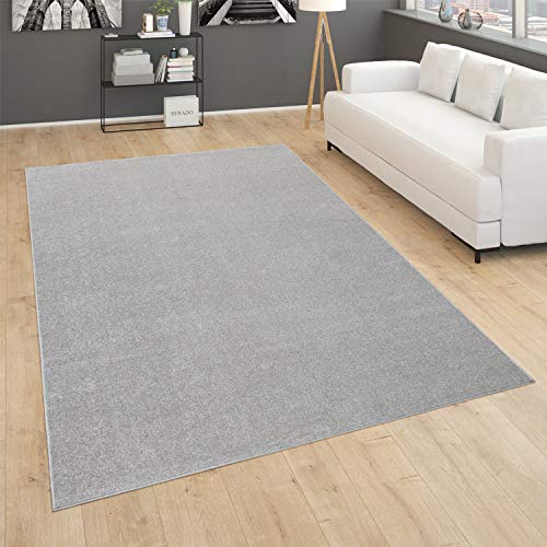 Paco Home Solid Area Rug in Silver Modern Plain Design, Size: 5'3" x 7'3"