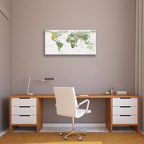 qorvami World Map Wall Art of The World Canvas Wall Decor Poster Framed Stretched Green Map Canvas Wall Art for Living Room Bedroom Office Home Decoration Large Size 20x40inch Ready To Hang
