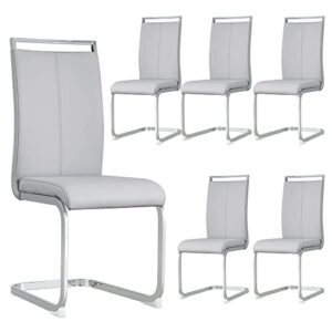 rdueei modern dining chairs set of 6 with leather padded and plated metal legs, sillas de comedor, leather dining chairs, kitchen & dining room chairs for kitchen(light grey, set of 6)