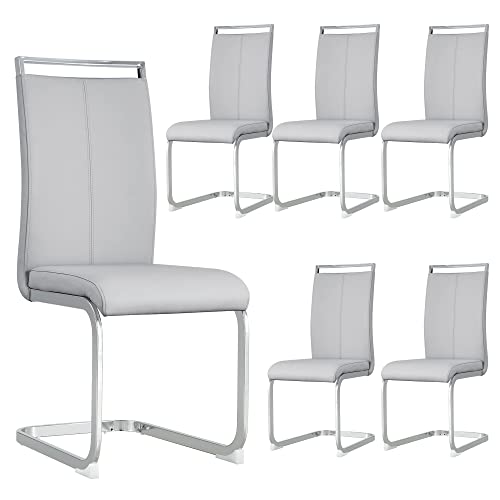 RDUEEI Modern Dining Chairs Set of 6 with Leather Padded and Plated Metal Legs, Sillas De Comedor, Leather Dining Chairs, Kitchen & Dining Room Chairs for Kitchen(Light Grey, Set of 6)