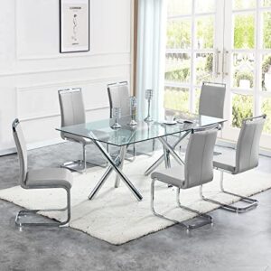 RDUEEI Modern Dining Chairs Set of 6 with Leather Padded and Plated Metal Legs, Sillas De Comedor, Leather Dining Chairs, Kitchen & Dining Room Chairs for Kitchen(Light Grey, Set of 6)