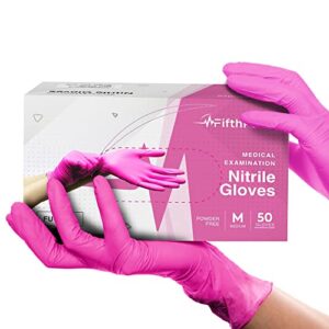 fuchsia hot pink nitrile disposable gloves - 50 count - 3 mil nitrile gloves medium - powder and latex free rubber gloves - surgical medical exam gloves - food safe cooking gloves