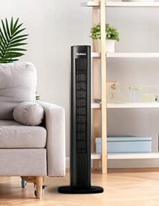 holmes 36" smart wi-fi connected tower fan, alexa fan, voice control, oscillation, digital control panel, remote control, 3 speed settings, 3 modes, 15-hour auto-shut off timer, black finish