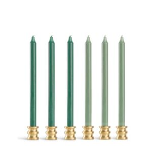 anacua house | assorted colored taper candles | premium 12in dinner candle | solid color | 6 pack | evergreen and sage