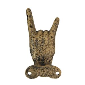 3 Gold Cast Iron Hand Gesture Decorative Wall Hooks, 4 Inches High - Peace Sign, Rock On, and Finger Gestures. Unique Stylish Key or Towel Hangers for