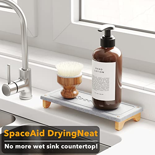 SpaceAid DryingNeat Sink Organizer, Instant Dry Sink Caddy Organizers, Kitchen Sponge Soap Holder Dispenser, Countertop Fast Drying Rack (Bamboo Feet, Gray)