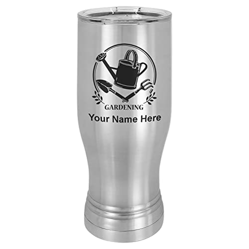 LaserGram 14oz Vacuum Insulated Pilsner Mug, Gardening, Personalized Engraving Included (Stainless Steel)