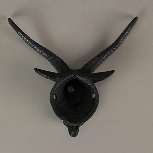 Set of 2 Black Cast Iron Baphomet Wall Hooks: Decorative Coat and Towel Rack, Each 6 Inches High, Easy Installation, Perfect for Spooky Gothic Home Decor