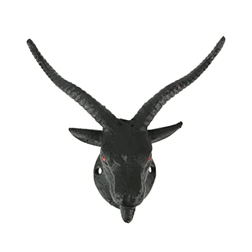 Set of 2 Black Cast Iron Baphomet Wall Hooks: Decorative Coat and Towel Rack, Each 6 Inches High, Easy Installation, Perfect for Spooky Gothic Home Decor