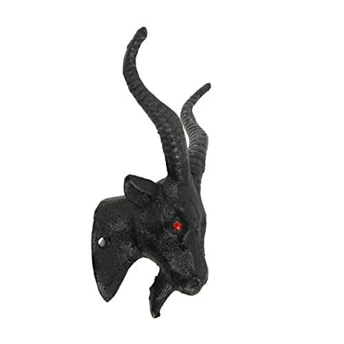 Set of 2 Black Cast Iron Baphomet Wall Hooks: Decorative Coat and Towel Rack, Each 6 Inches High, Easy Installation, Perfect for Spooky Gothic Home Decor