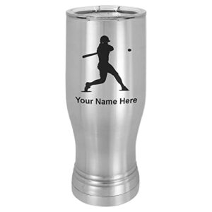 lasergram 14oz vacuum insulated pilsner mug, baseball player 3, personalized engraving included (stainless steel)