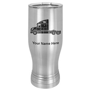 lasergram 14oz vacuum insulated pilsner mug, truck cab, personalized engraving included (stainless steel)