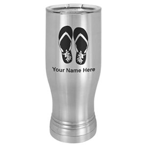 lasergram 14oz vacuum insulated pilsner mug, hawaiian beach sandals, personalized engraving included (stainless steel)