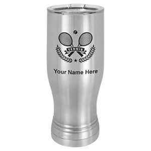 lasergram 14oz vacuum insulated pilsner mug, tennis rackets, personalized engraving included (stainless steel)