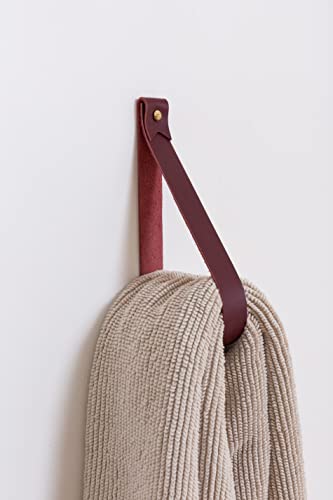KEYAIIRA - Large Leather Wall Hook, minimal wall hanging strap towel hook rack wall leather loop strap for scarf hook storage hanger towel holder coat hooks decorative