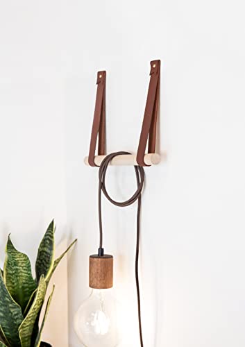 KEYAIIRA - Large Leather Wall Hook, minimal wall hanging strap towel hook rack wall leather loop strap for scarf hook storage hanger towel holder coat hooks decorative