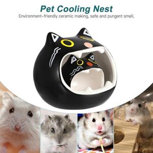 balacoo House- Plate Hedgehog/Chinchilla Cave Hideout Hamster Cat Pig Cartoon Cage Cooling Sand Specter with Guinea Pig/Ceramic and Supplies Adorable Summer Mini Pet Black, Tiny House Accessories