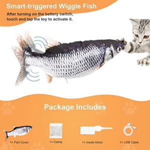 Depets Flopping Fish Cat Toy, Durable Floppy Fish Cat Toy with Catnip, USB Charging Wiggle Fish Toy for Cats/Puppy/Small Dogs, Realistic Flipping Fish Cat Toy, Cat Toy for Indoor Exercise