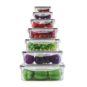 bellaware airtight food storage containers with locking lids, plastic, set of 7, black