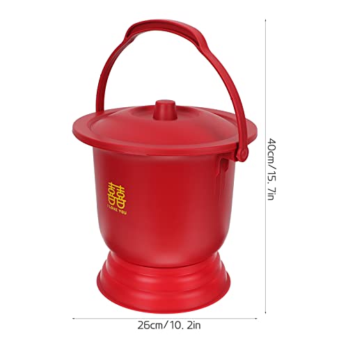 OUNONA Portable Toilet Urinal Spittoon with Handle Chinese Style Bedpan Urinal Chamber Pot Urine Bucket Bottle with Lid for Pregnant Women Elderly