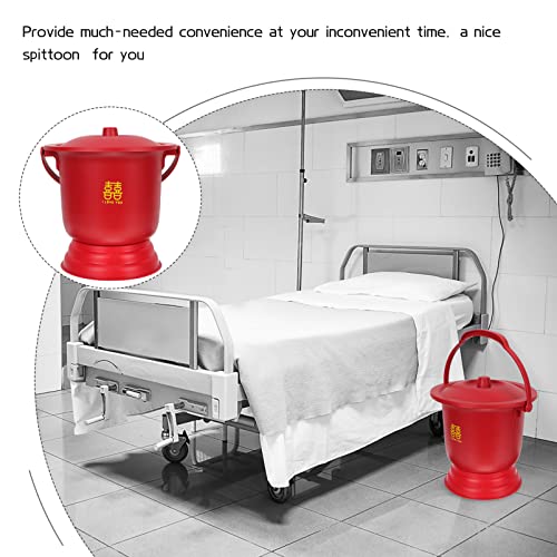 OUNONA Portable Toilet Urinal Spittoon with Handle Chinese Style Bedpan Urinal Chamber Pot Urine Bucket Bottle with Lid for Pregnant Women Elderly