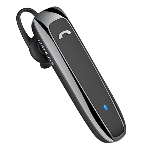 LISNLAB Bluetooth Headset with 28 Hrs Talking Time, V5.2 Wireless Handsfree Earpiece with Noise-Canceling Mic for Cell Phone, Lightweight Single Earphone for Driving Business Office Trucker - Black