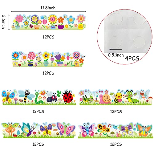 BXawi 72Pcs Summer Bulletin Board Borders Set Colorful Flower Insect Butterfly Scalloped Borders Trim Bulletin Decoration for Teachers Classroom Nursery Back to School Party Cork Board Wall Decor